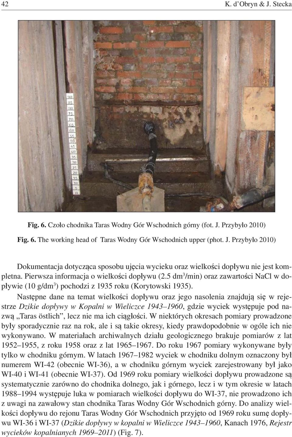 Nast pne dane na temat wielko ci dop ywu oraz jego nasolenia znajduj si w rejestrze Dzikie dop ywy w Kopalni w Wieliczce 1943 1960, gdzie wyciek wyst puje pod nazw Taras östlich, lecz nie ma ich ci g
