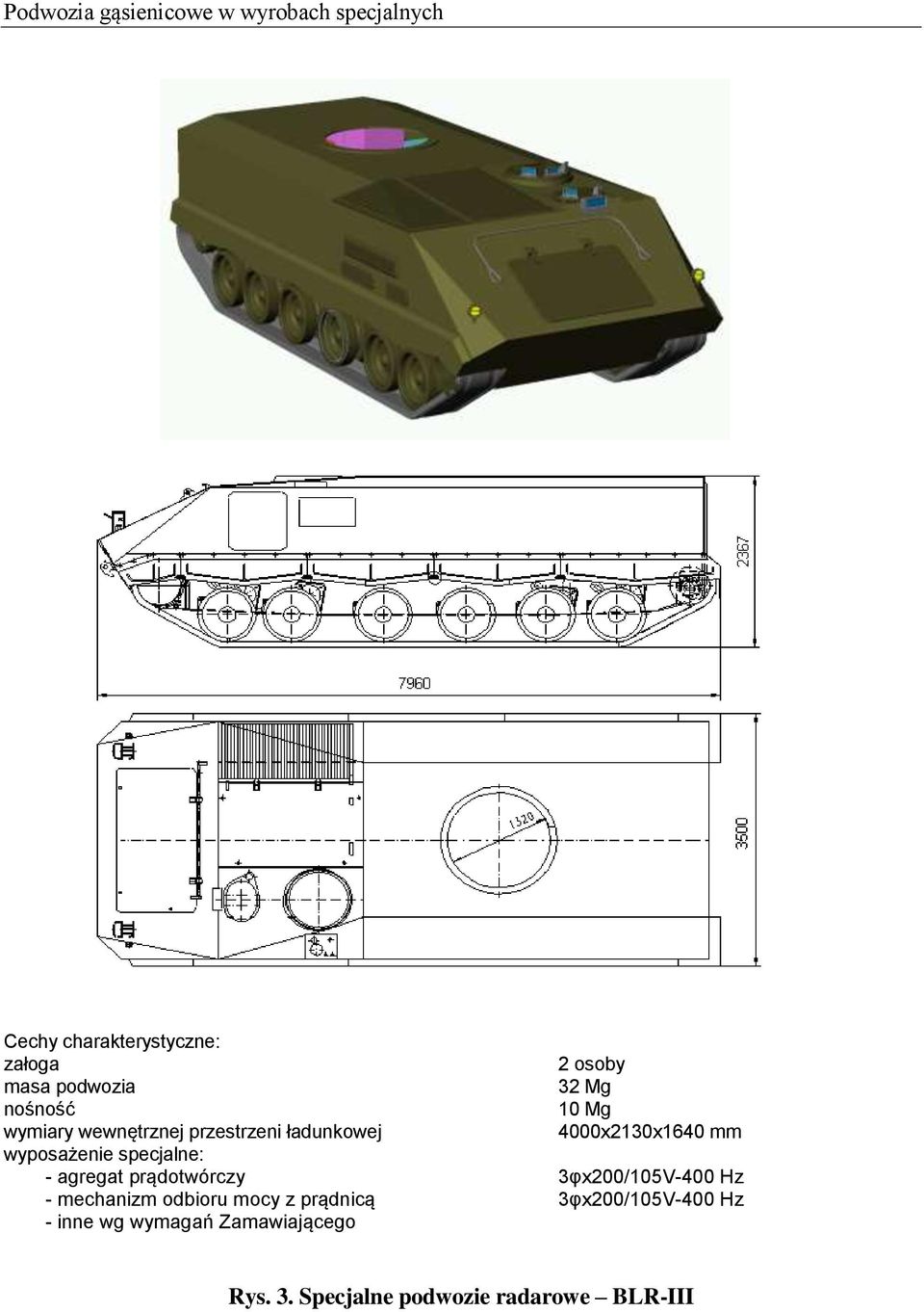 wyposażenie specjalne: - agregat prądotwórczy 3φx200/105V-400 Hz - mechanizm odbioru mocy z