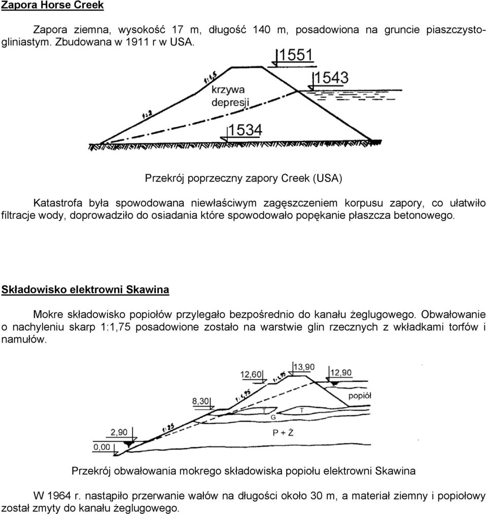 popękanie płaszcza betonowego. Składowisko elektrowni Skawina Mokre składowisko popiołów przylegało bezpośrednio do kanału żeglugowego.