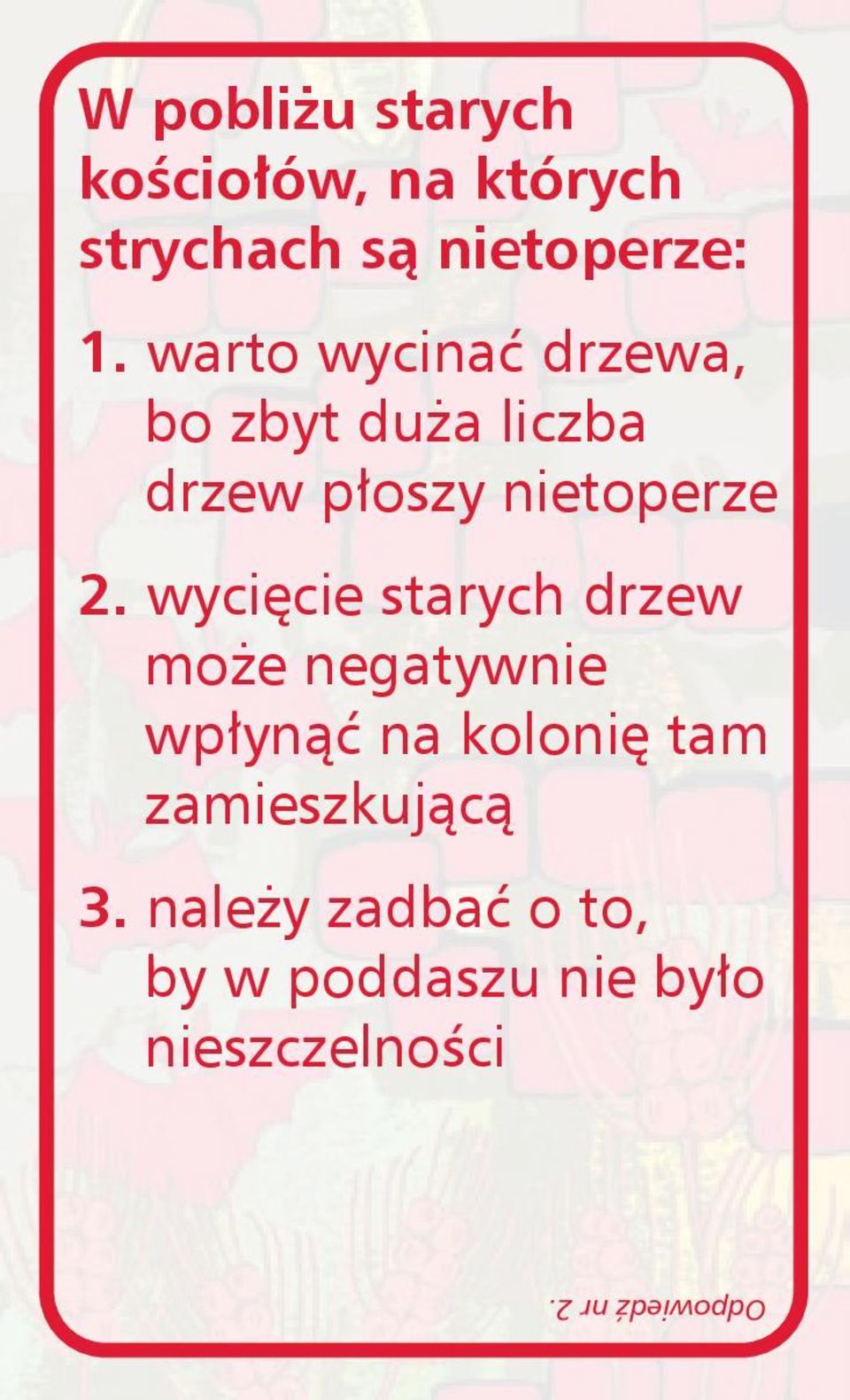 wycięcie starych drzew może negatywnie wpłynąć na kolonię tam