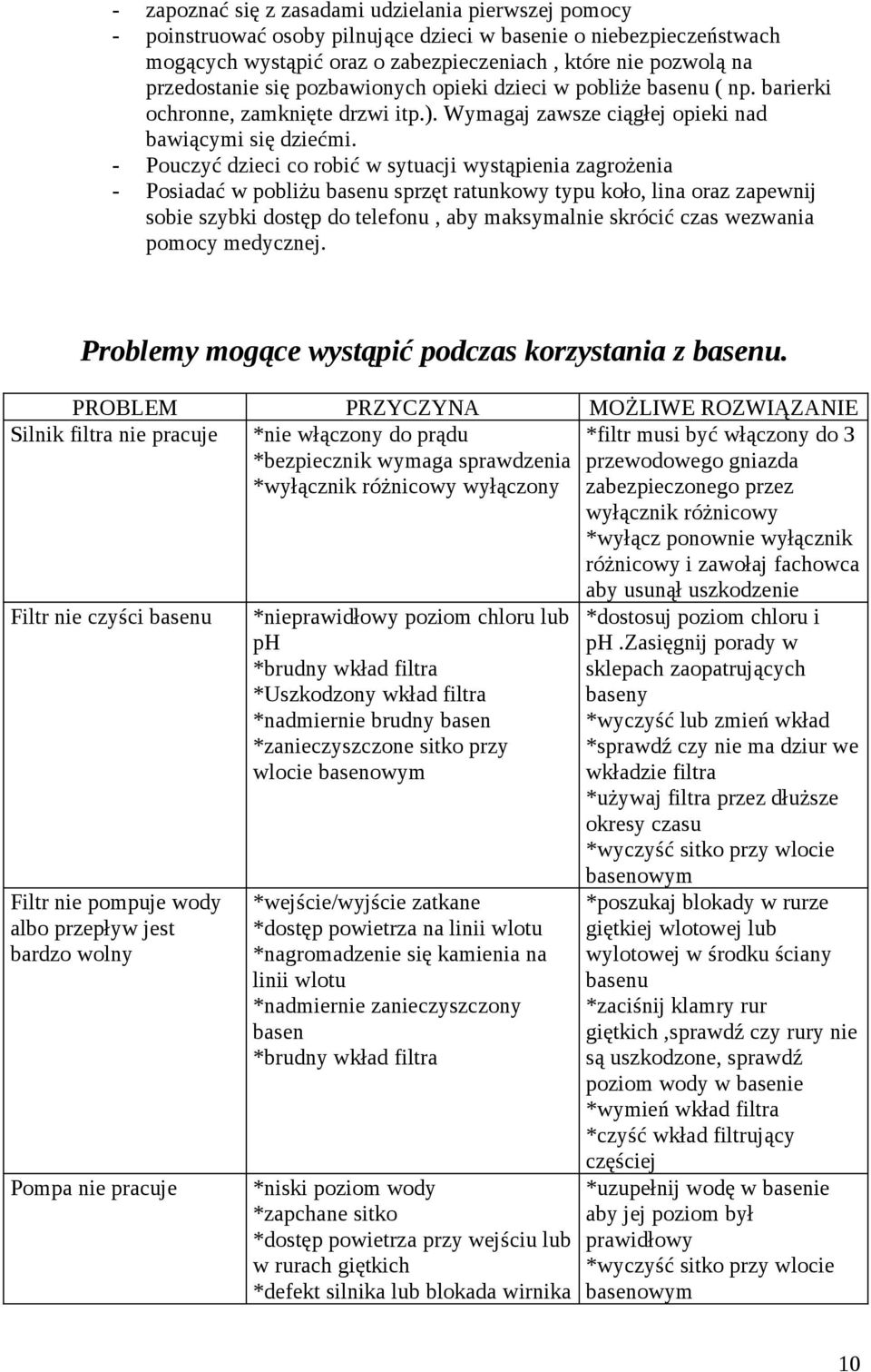 - Pouczyć dzieci co robić w sytuacji wystąpienia zagrożenia - Posiadać w pobliżu basenu sprzęt ratunkowy typu koło, lina oraz zapewnij sobie szybki dostęp do telefonu, aby maksymalnie skrócić czas