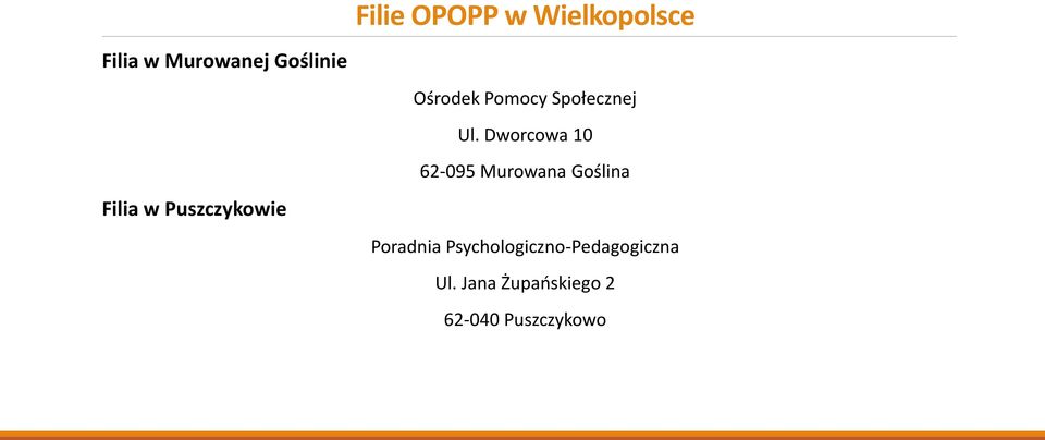 Dworcowa 10 62-095 Murowana Goślina Filia w