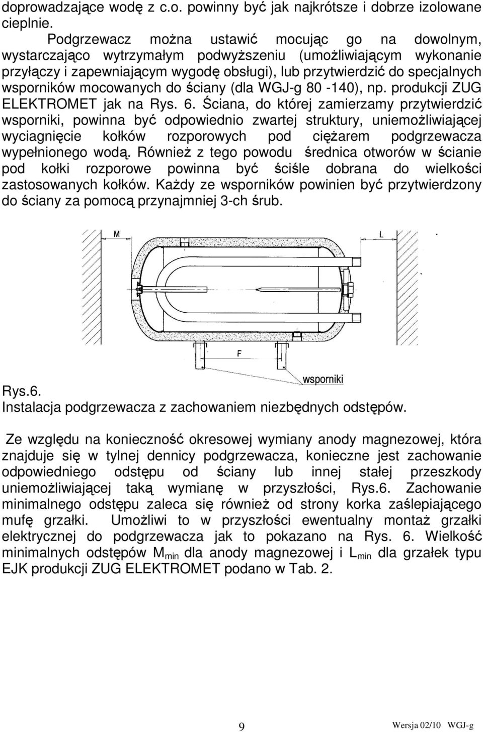 wsporników mocowanych do ściany (dla 80-140), np. produkcji ZUG ELEKTROMET jak na Rys. 6.