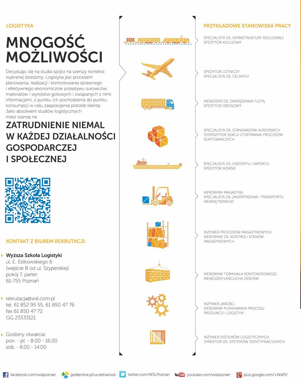 pochodzenia do punktu konsumpcji w celu zaspokojenia potrzeb klienta. Jako absolwent studiów logistycznych masz szansę na ZATRUDNIENIE NIEMAL W KAŻDEJ DZIAŁALNOŚCI GOSPODARCZEJ I SPOŁECZNEJ.