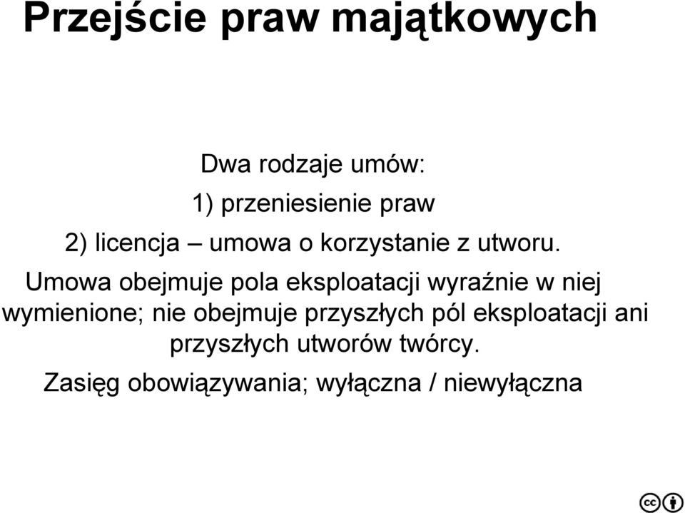 Umowa obejmuje pola eksploatacji wyraźnie w niej wymienione; nie