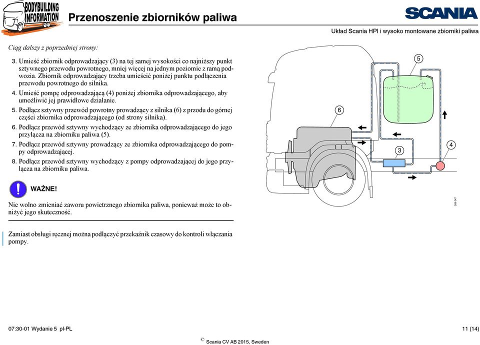 Zbiornik odprowadzający trzeba umieścić poniżej punktu podłączenia przewodu powrotnego do silnika. 4.