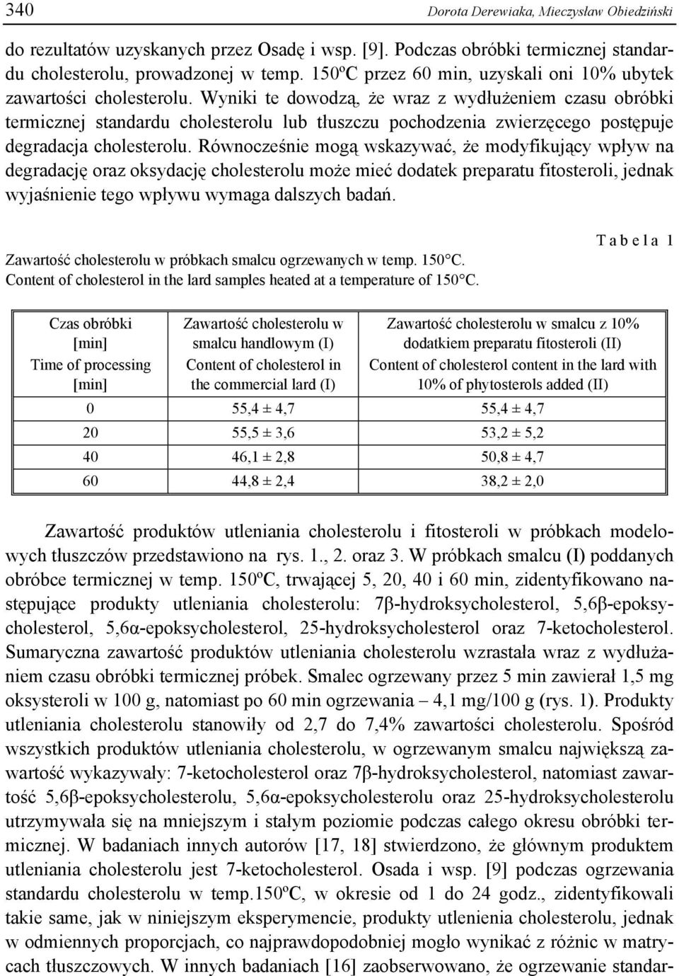 Wyniki te dowodzą, że wraz z wydłużeniem czasu obróbki termicznej standardu cholesterolu lub tłuszczu pochodzenia zwierzęcego postępuje degradacja cholesterolu.