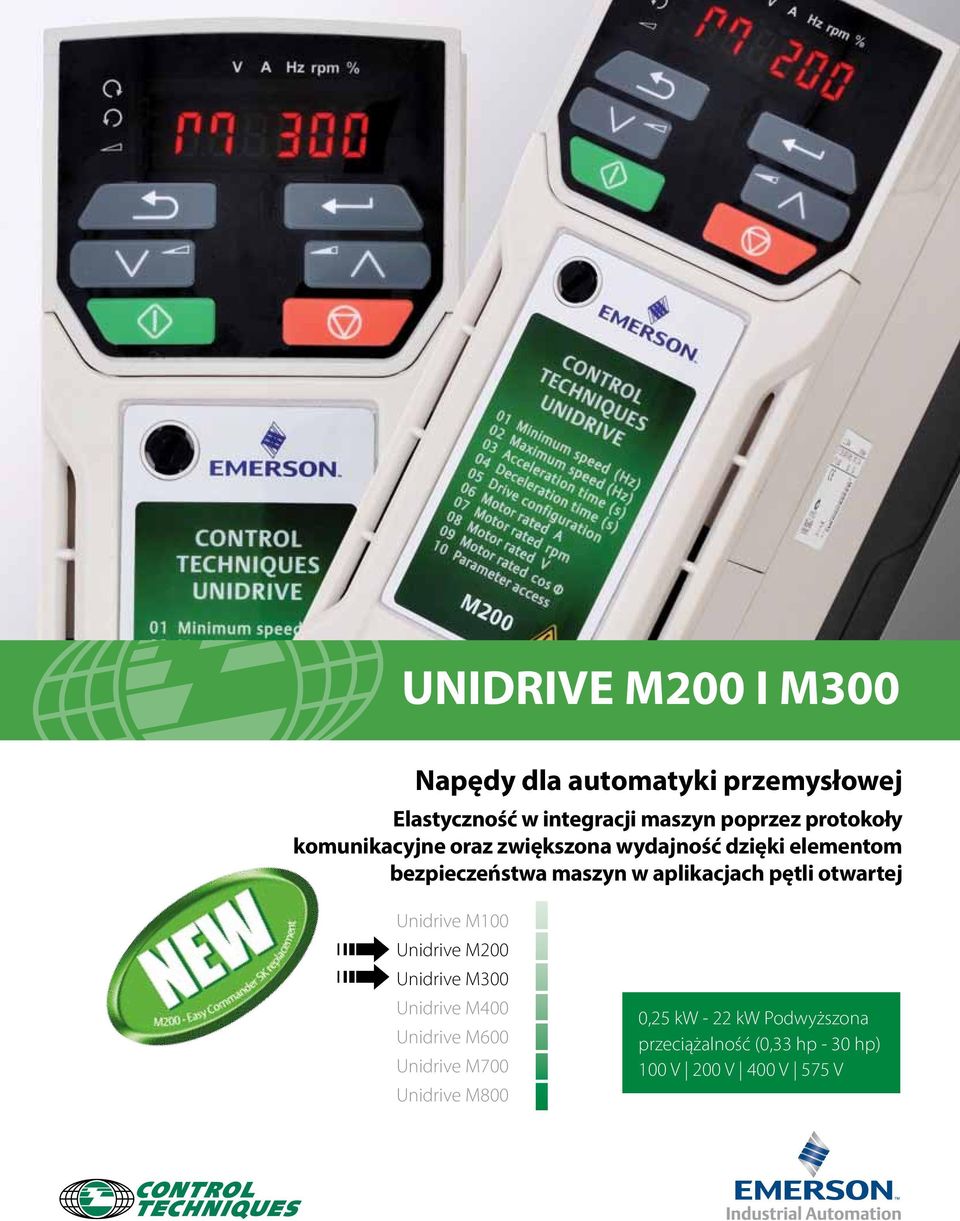 aplikacjach pętli otwartej Unidrive M100 Unidrive M200 Unidrive M300 Unidrive M400 Unidrive M600