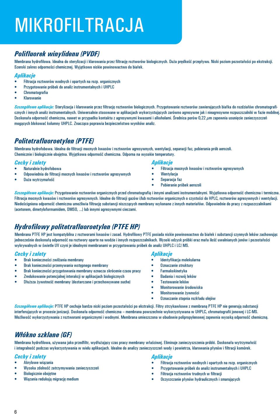 organicznych Przygotowanie próbek do analiz instrumentalnych i UHPLC Chromatografia Klarowanie Szczegółowe aplikacje: Sterylizacja i klarowanie przez filtrację roztworów biologicznych.
