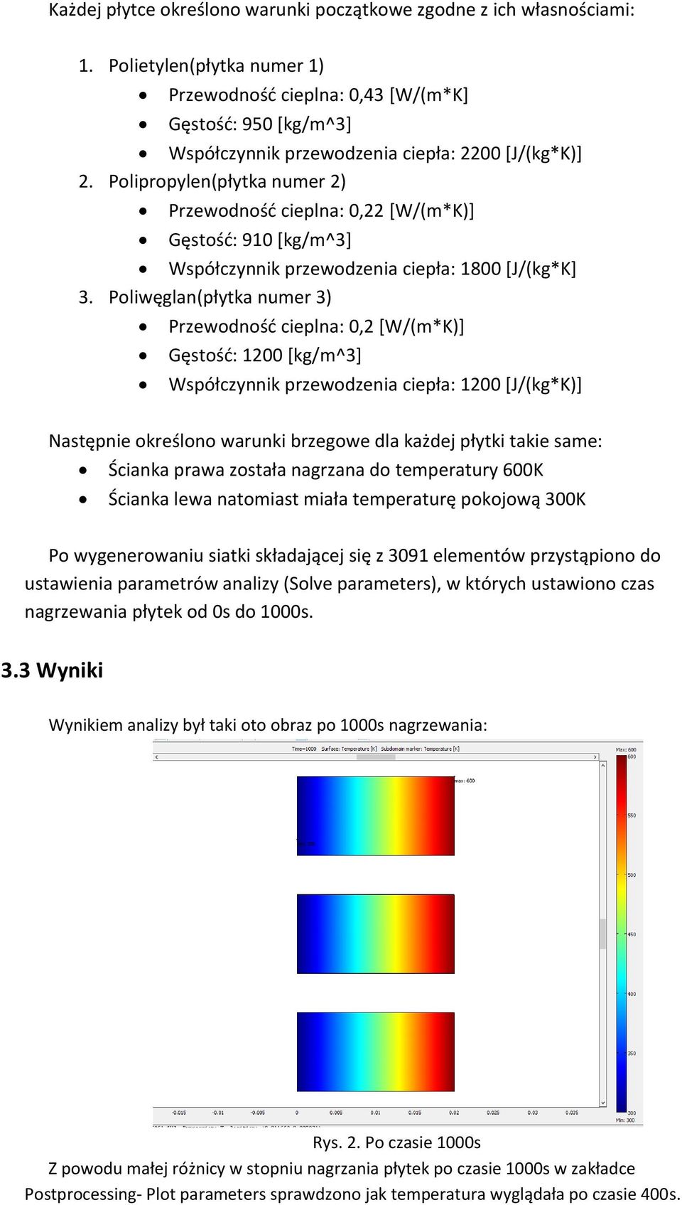 Polipropylen(płytka numer 2) Przewodność cieplna: 0,22 [W/(m*K)] Gęstość: 910 [kg/m^3] Współczynnik przewodzenia ciepła: 1800 [J/(kg*K] 3.