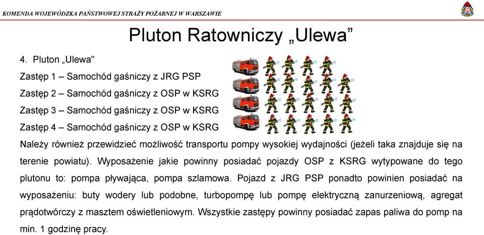 Należy również przewidzieć możliwość transportu pompy wysokiej wydajności (jeżeli taka znajduje się na terenie powiatu).