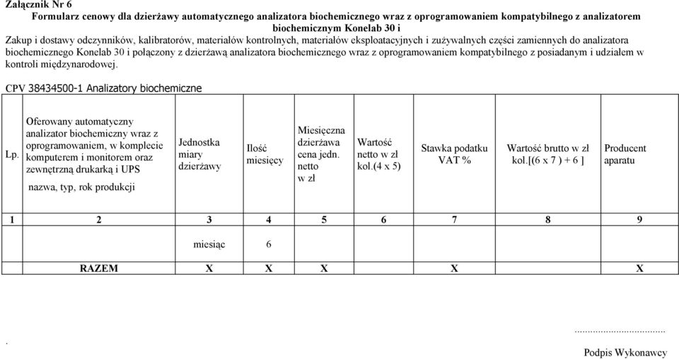 oprogramowaniem kompatybilnego z posiadanym i udziałem w kontroli międzynarodowej CPV 38434500-1 Analizatory biochemiczne Lp Oferowany automatyczny analizator biochemiczny wraz z oprogramowaniem, w