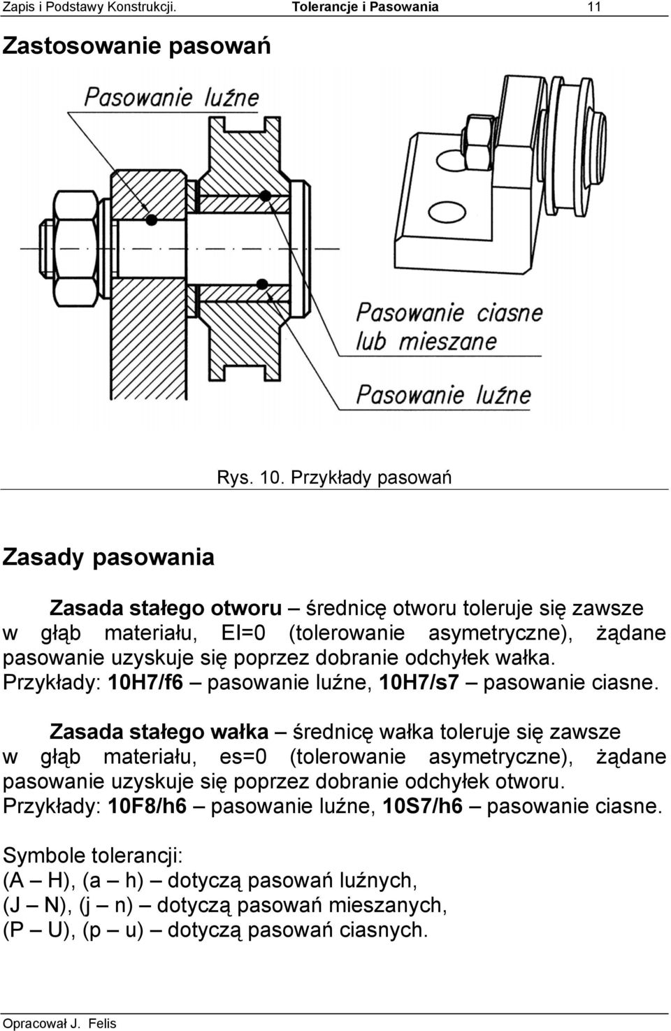 dobranie odchyłek wałka. Przykłady: 10H7/f6 pasowanie luźne, 10H7/s7 pasowanie ciasne.