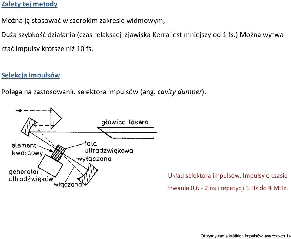 Selekcja impulsów Polega na zastosowaniu selektora impulsów (ang. cavity dumper).