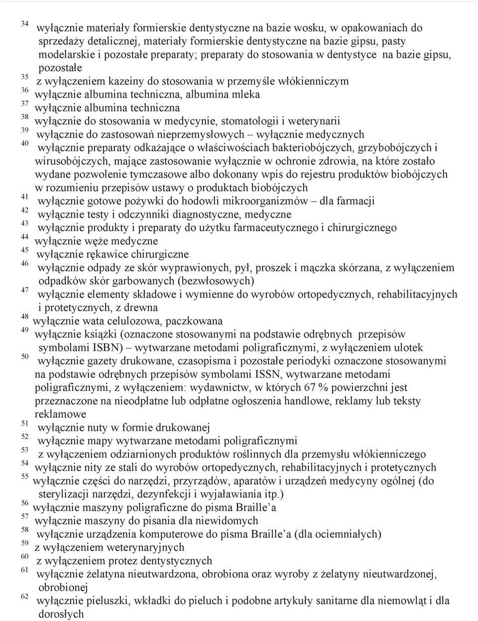 techniczna 38 wy cznie do stosowania w medycynie, stomatologii i weterynarii 39 wy cznie do zastosowa nieprzemys owych wy cznie medycznych 40 wy cznie preparaty odka aj ce o w a ciwo ciach