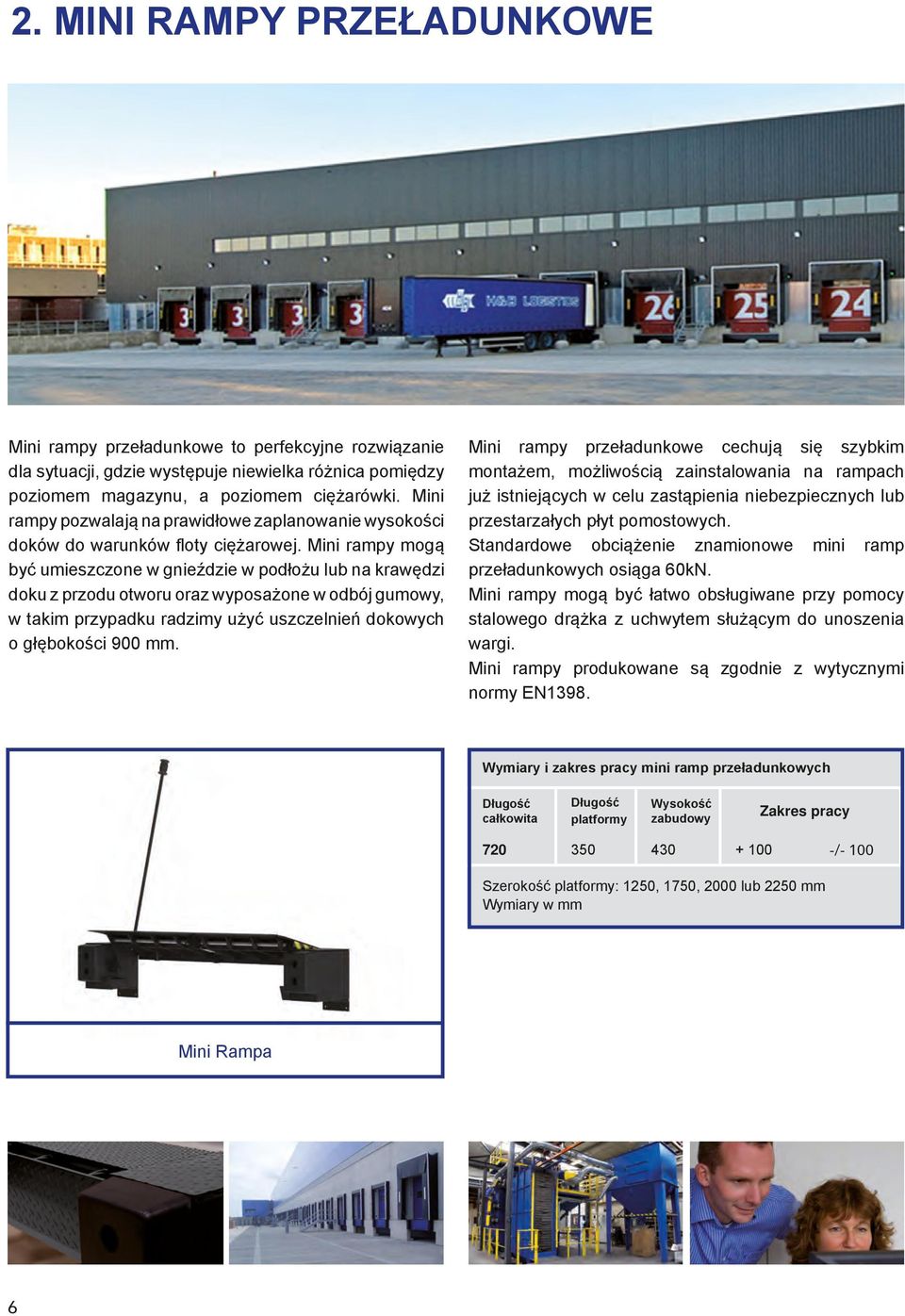 Mini rampy mogą być umieszczone w gnieździe w podłożu lub na krawędzi doku z przodu otworu oraz wyposażone w odbój gumowy, w takim przypadku radzimy użyć uszczelnień dokowych o głębokości 900 mm.