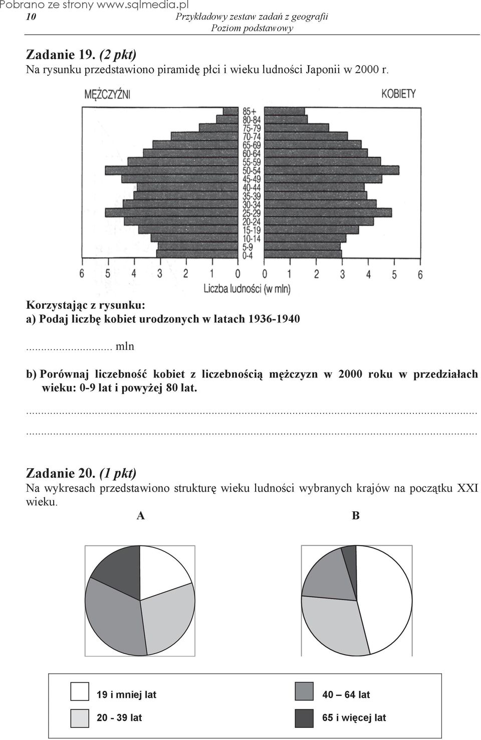 .. mln b) Porównaj liczebno kobiet z liczebno ci m czyzn w 2000 roku w przedzia ach wieku: 0-9 lat i powy ej 80 lat.