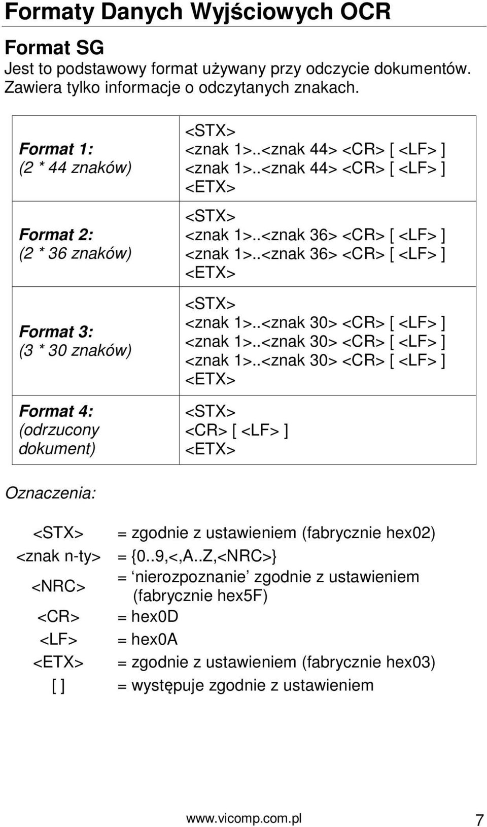 .<znak 44> <CR> [ <LF> ] <ETX> <STX> <znak 1>..<znak 36> <CR> [ <LF> ] <znak 1>..<znak 36> <CR> [ <LF> ] <ETX> <STX> <znak 1>..<znak 30> <CR> [ <LF> ] <znak 1>.