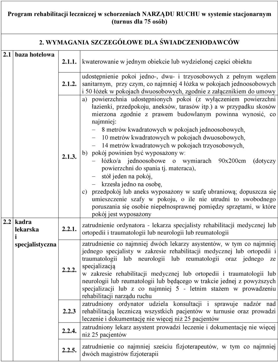 udostępnienie pokoi jedno-, dwu- i trzyosobowych z pełnym węzłem sanitarnym, przy czym, co najmniej 4 łóżka w pokojach jednoosobowych i 50 łóżek w pokojach dwuosobowych, zgodnie z załącznikiem do