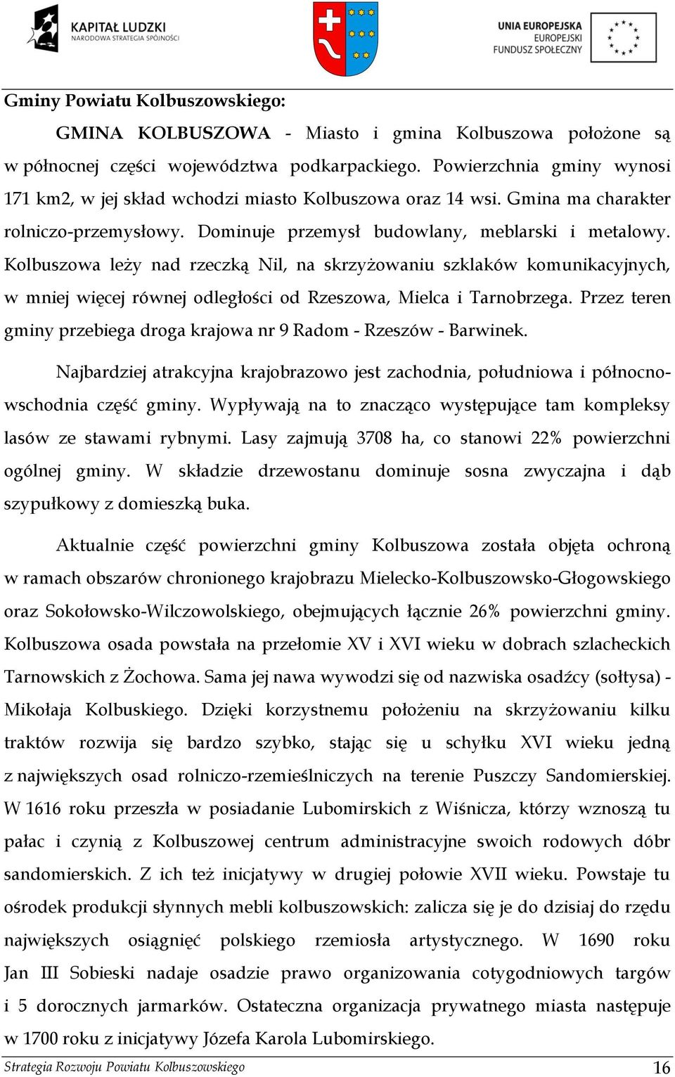 Kolbuszowa leży nad rzeczką Nil, na skrzyżowaniu szklaków komunikacyjnych, w mniej więcej równej odległości od Rzeszowa, Mielca i Tarnobrzega.