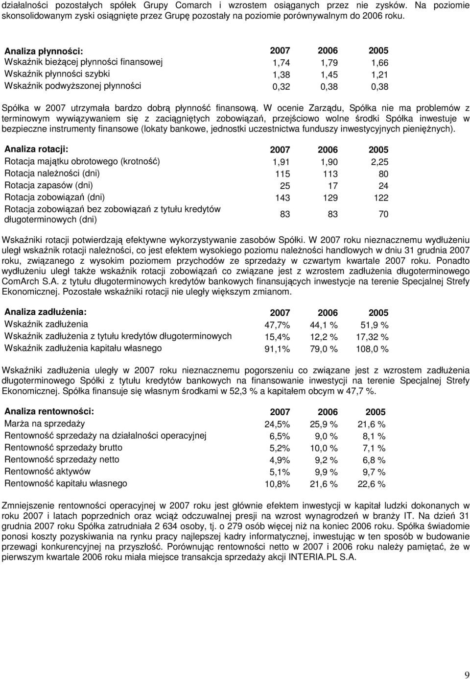 bardzo dobrą płynność finansową.