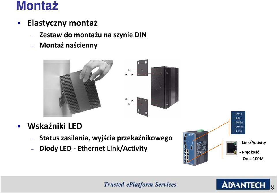 zasilania, wyjścia przekaźnikowego - Link/Activity