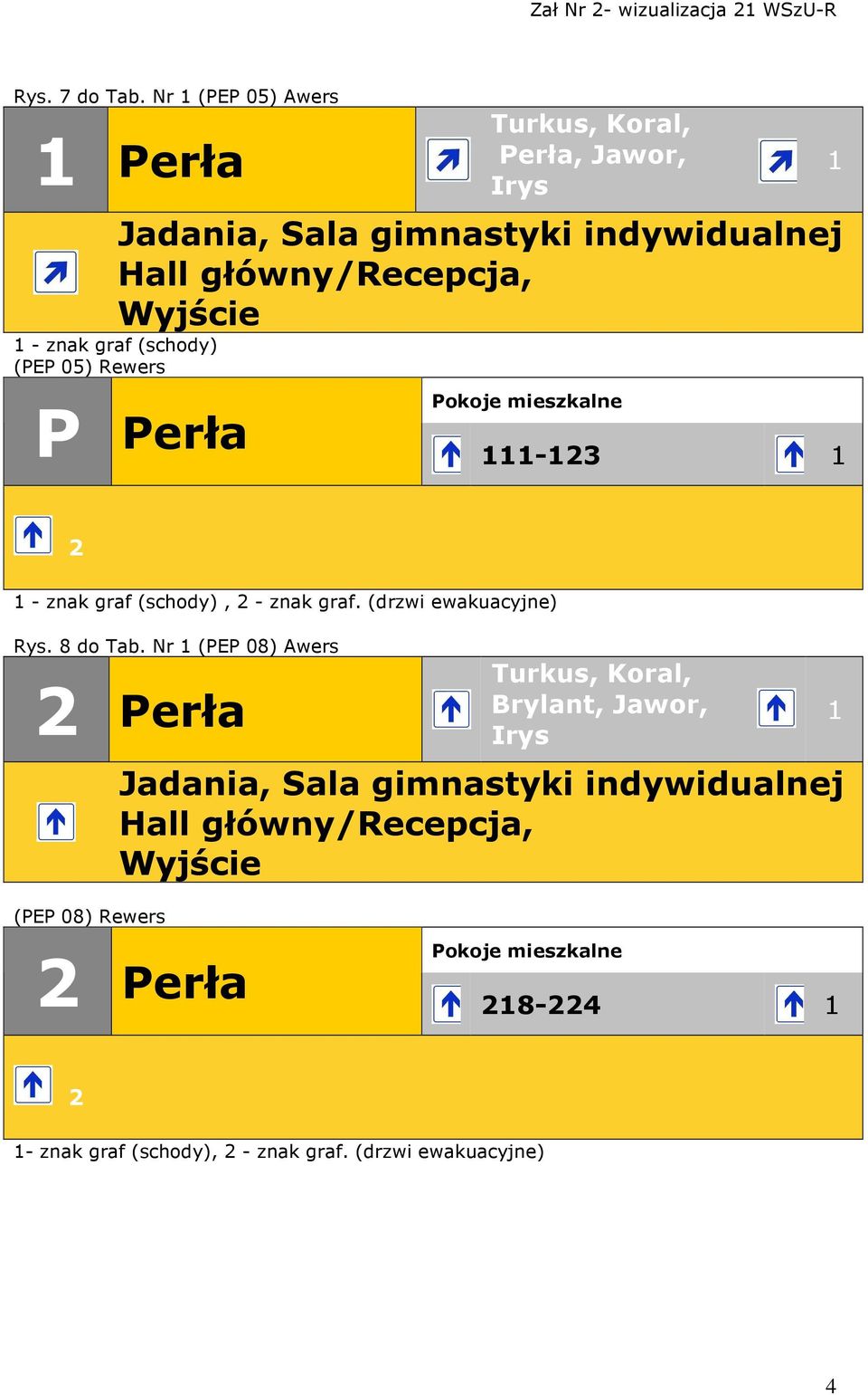 główny/recepcja, Wyjście - znak graf (schody) (E 05) Rewers erła -3 - znak graf (schody), - znak graf.