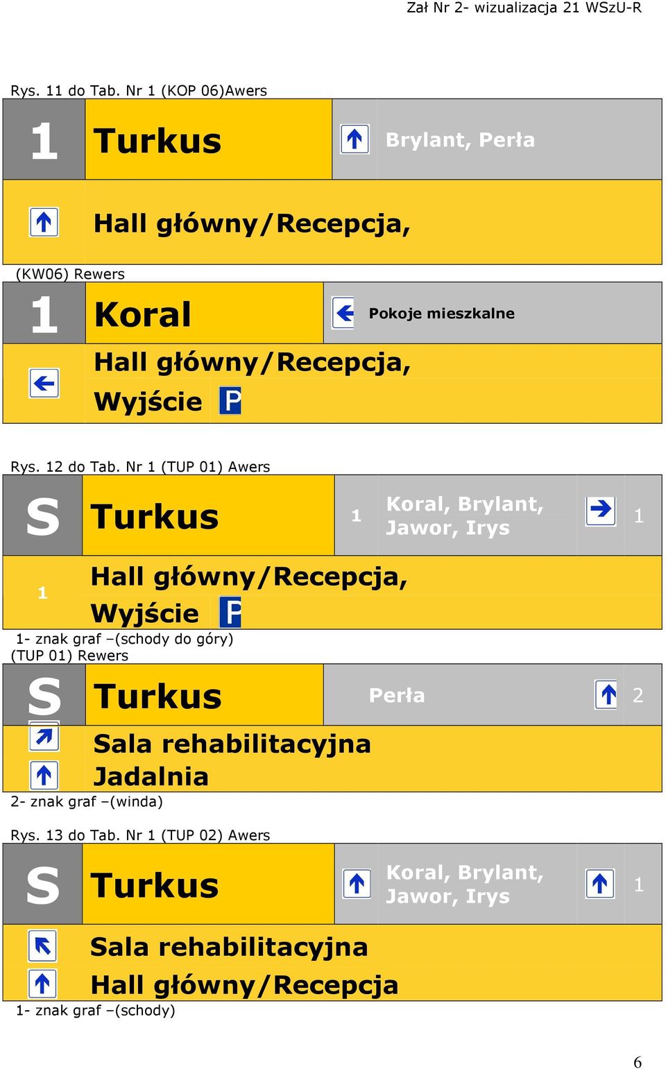 (TU 0) Awers S Turkus Koral, Brylant, Jawor, Irys Hall główny/recepcja, Wyjście - znak graf (schody do góry) (TU