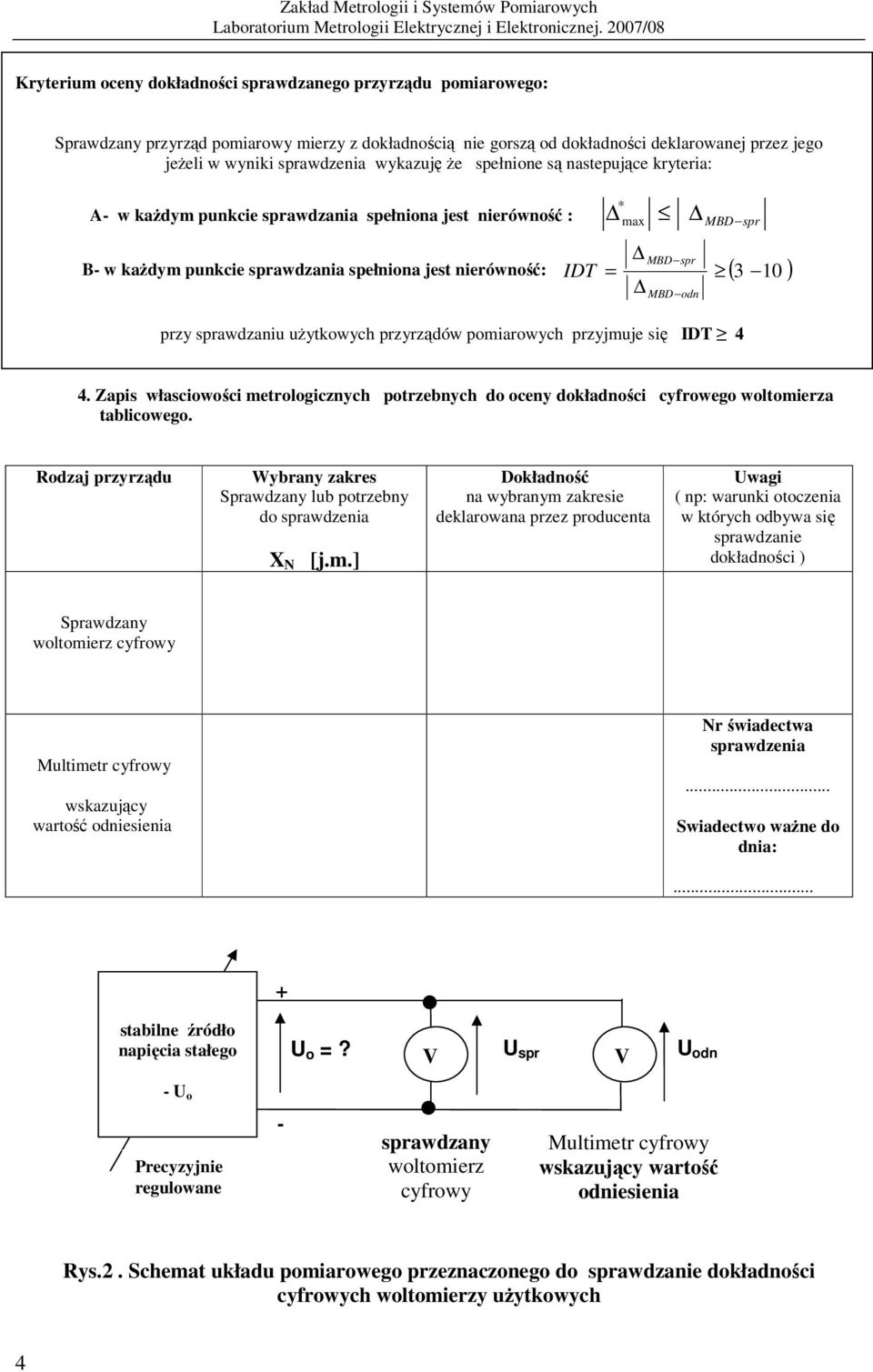 odn przy sprawdzaniu użytkowych przyrządów pomiarowych przyjmuje się IDT 4 4. Zapis własciowości metrologicznych potrzebnych do oceny dokładności cyfrowego woltomierza tablicowego.