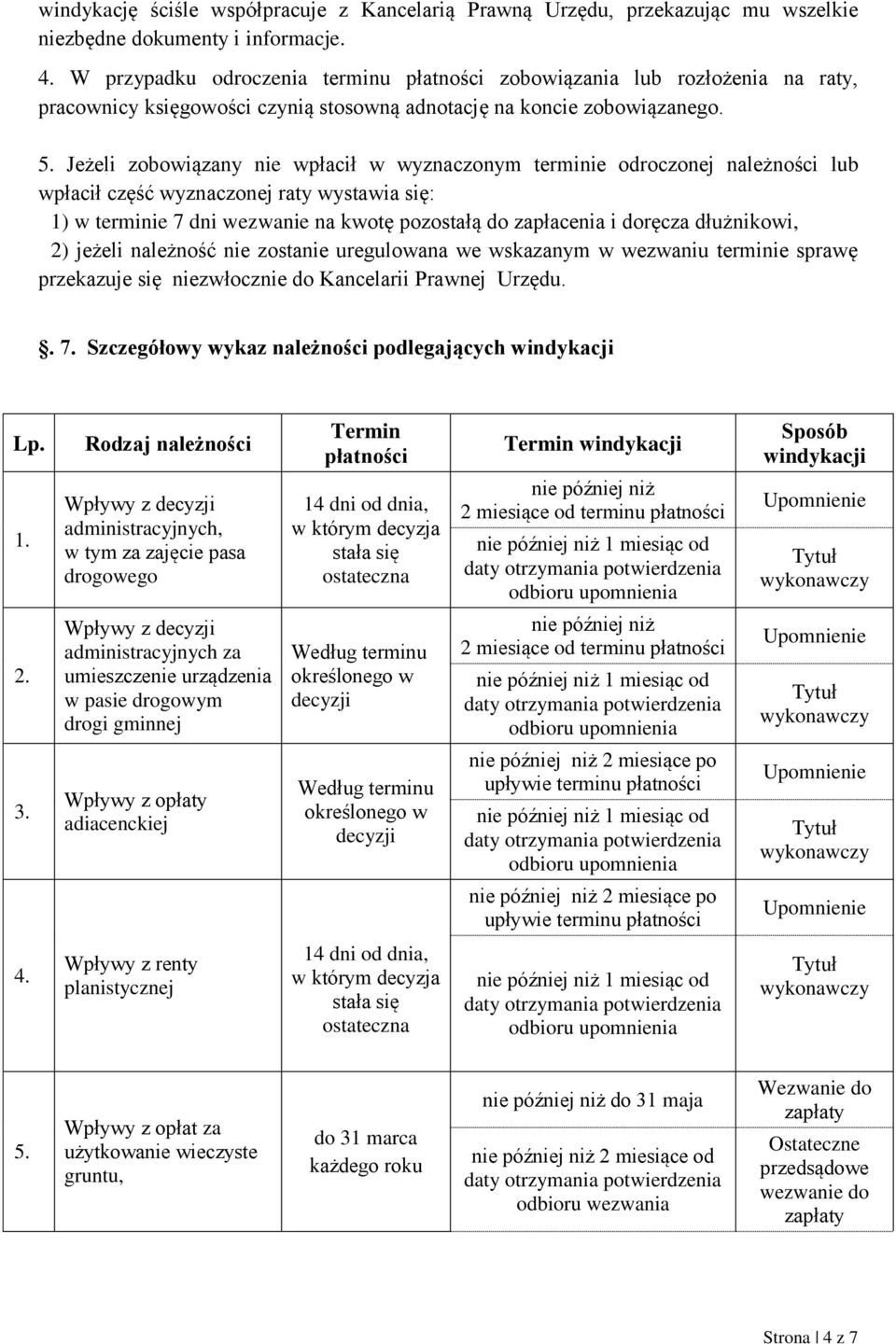 Jeżeli zobowiązany nie wpłacił w wyznaczonym terminie odroczonej należności lub wpłacił część wyznaczonej raty wystawia się: 1) w terminie 7 dni wezwanie na kwotę pozostałą do zapłacenia i doręcza