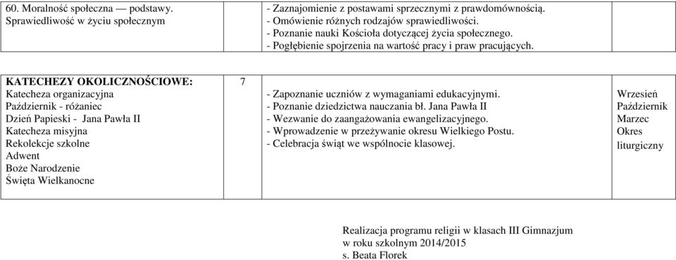 KATECHEZY OKOLICZNOŚCIOWE: Katecheza organizacyjna Październik - różaniec Dzień Papieski - Jana Pawła II Katecheza misyjna Rekolekcje szkolne Adwent Boże Narodzenie Święta Wielkanocne 7 - Zapoznanie