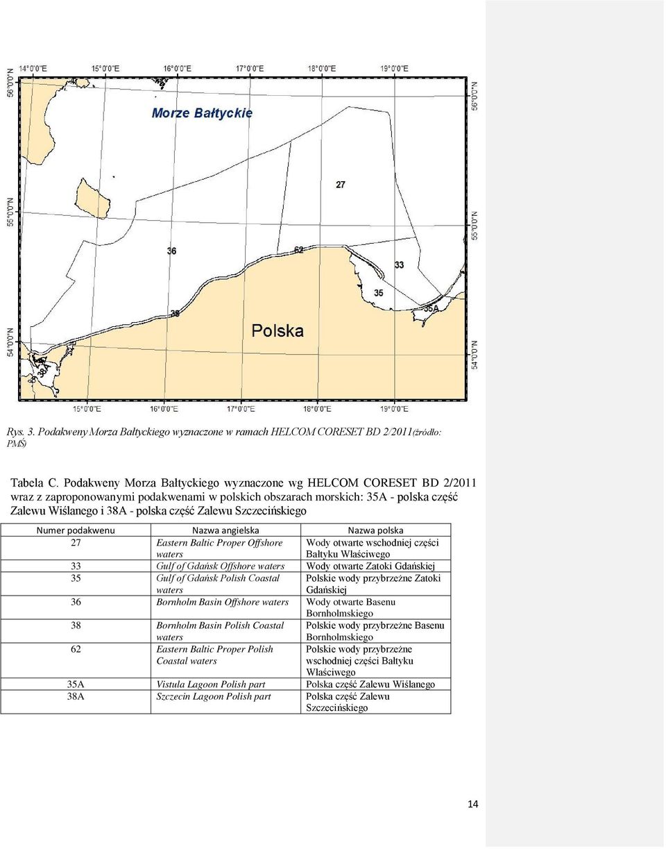 Szczecińskiego Numer podakwenu Nazwa angielska Nazwa polska 27 Eastern Baltic Proper Offshore waters Wody otwarte wschodniej części Bałtyku Właściwego 33 Gulf of Gdańsk Offshore waters Wody otwarte