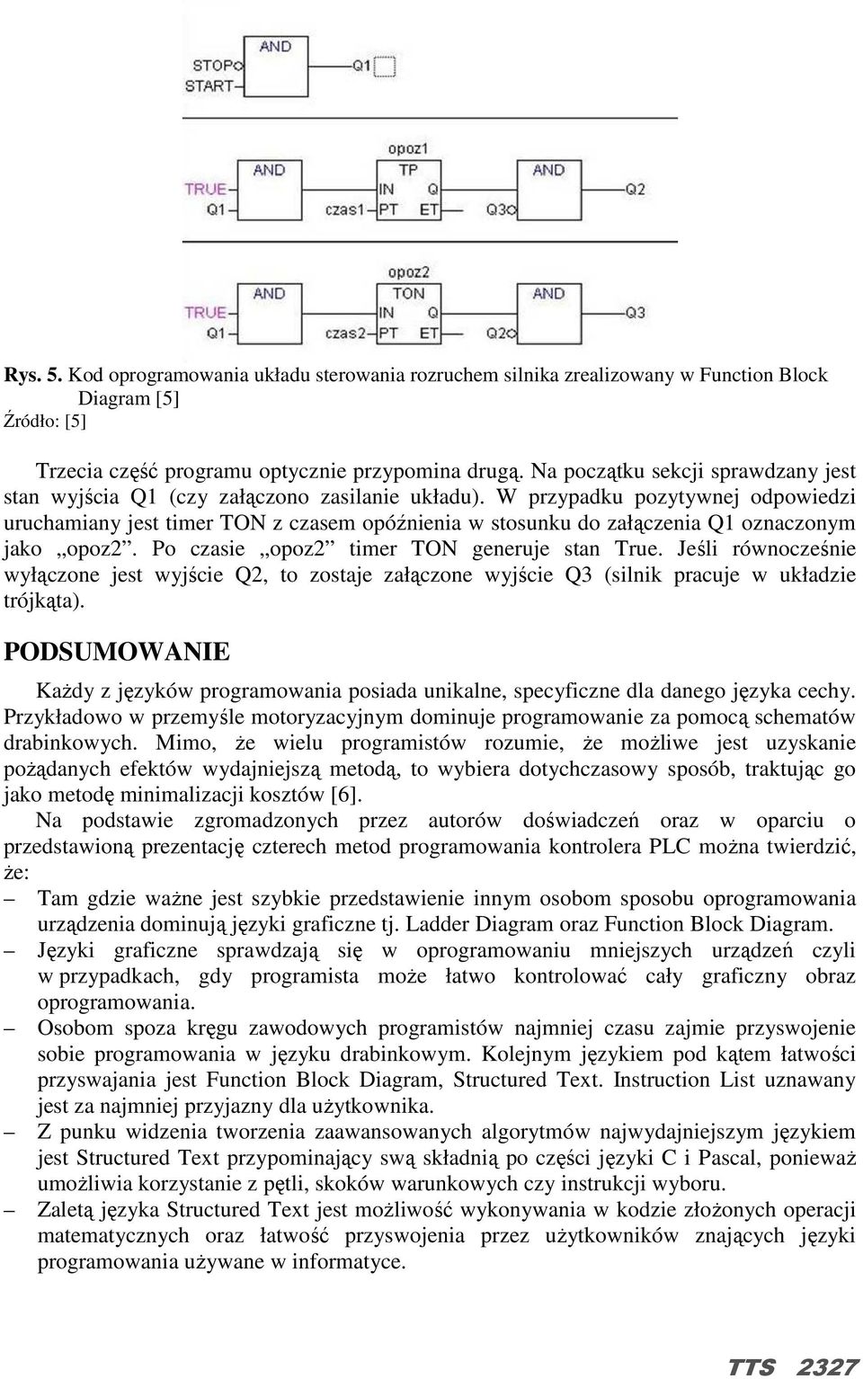 W przypadku pozytywnej odpowiedzi uruchamiany jest timer TON z czasem opóźnienia w stosunku do załączenia Q1 oznaczonym jako opoz2. Po czasie opoz2 timer TON generuje stan True.