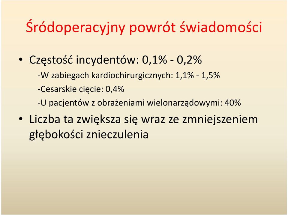 cięcie: 0,4% -U pacjentów z obrażeniami wielonarządowymi: 40%