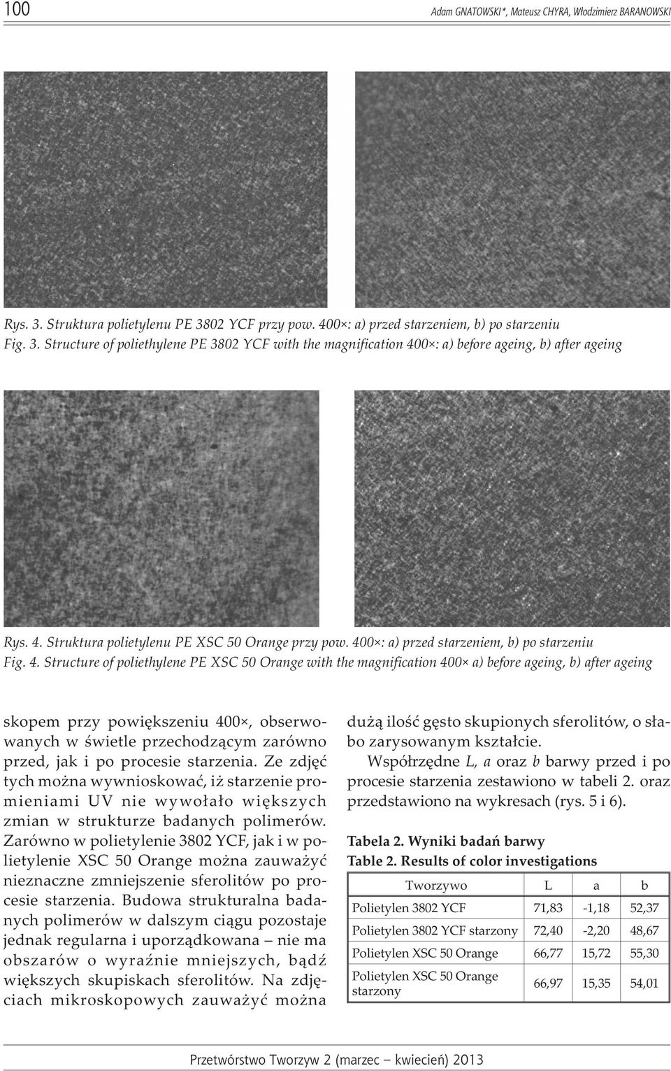 0 : a) przed starzeniem, b) po starzeniu Fig. 4.