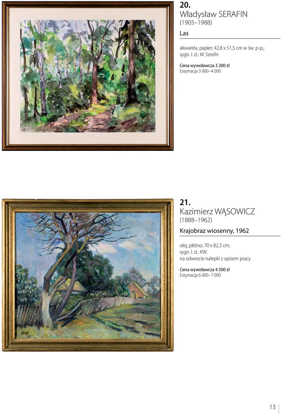 Kazimierz WĄSOWICZ (1888 1962) Krajobraz wiosenny, 1962 olej, płótno; 70 x 82,3 cm;