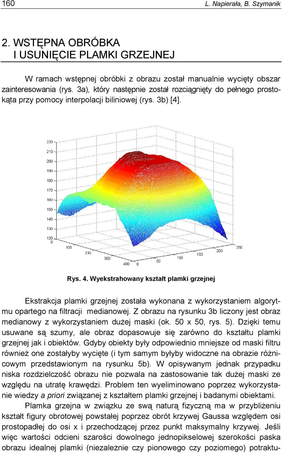 Wyekstrahowany kształt plamki grzejnej Ekstrakcja plamki grzejnej została wykonana z wykorzystaniem algorytmu opartego na filtracji medianowej.