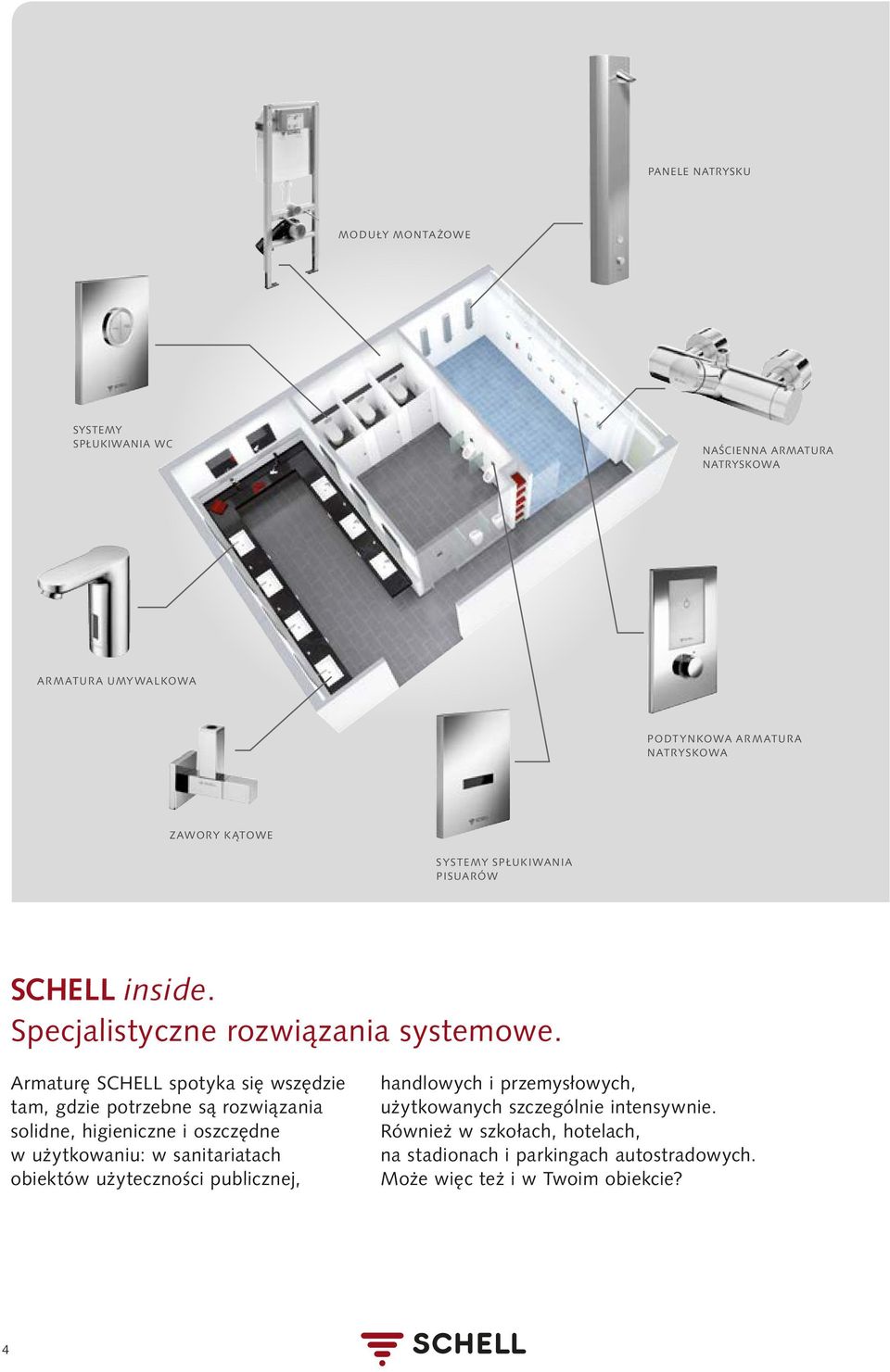 Armaturę SCHELL spotyka się wszędzie tam, gdzie potrzebne są rozwiązania solidne, higieniczne i oszczędne w użytkowaniu: w sanitariatach