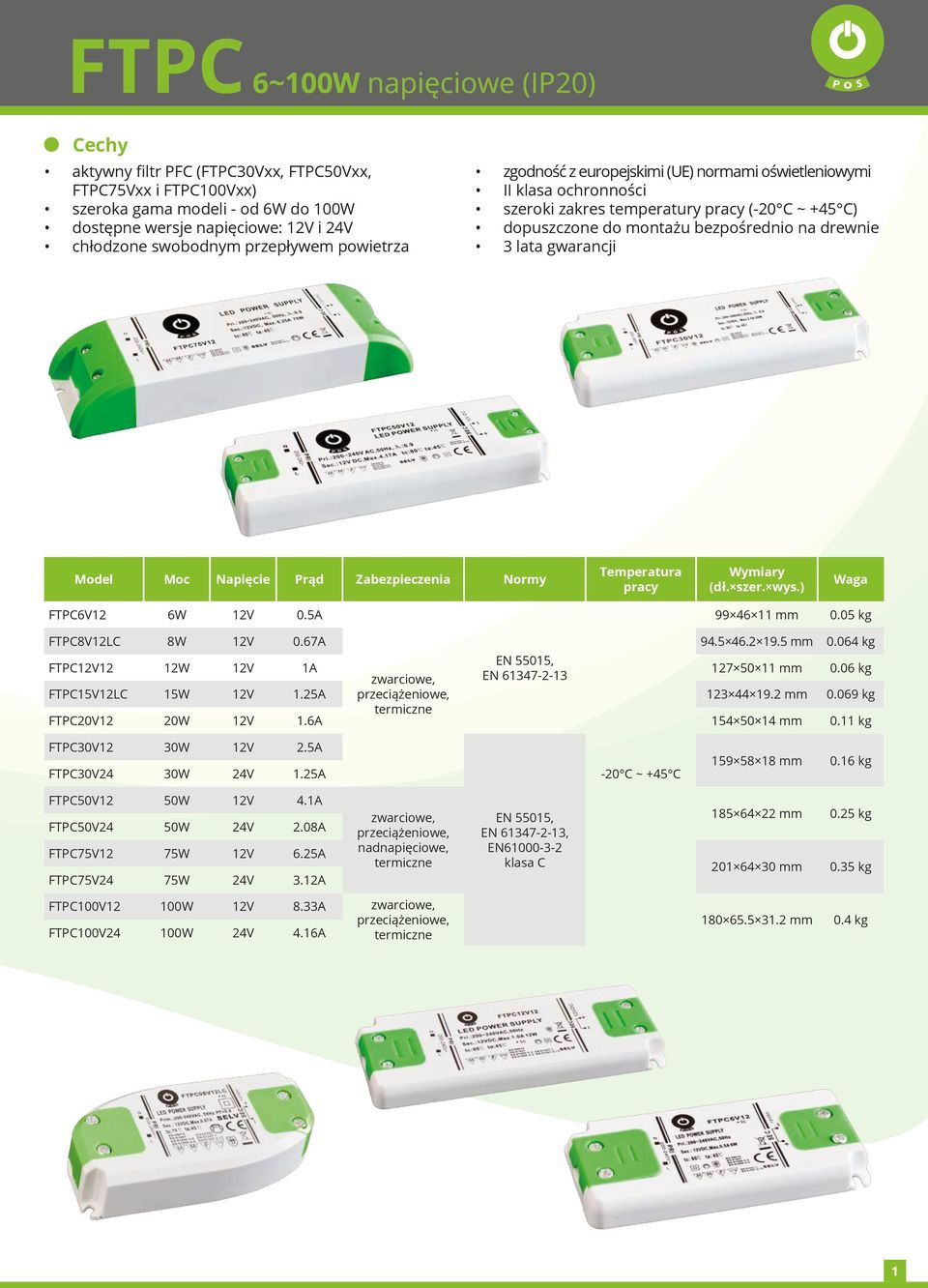 05 kg FTPC8V12LC 8W 12V 0.67A 94.5 46.2 19.5 mm 0.064 kg FTPC12V12 FTPC15V12LC 12W 15W 12V 12V 1A 1.25A EN 61347-2-13 127 50 11 mm 123 44 19.2 mm 0.06 kg 0.069 kg FTPC20V12 20W 12V 1.