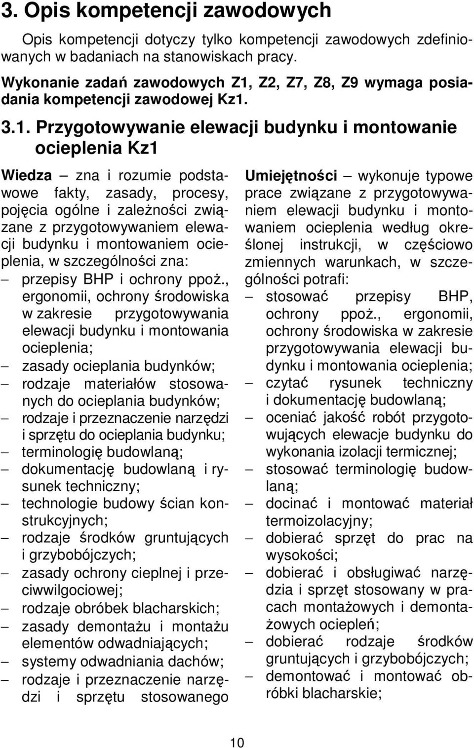 Z2, Z7, Z8, Z9 wymaga posiadania kompetencji zawodowej Kz1.