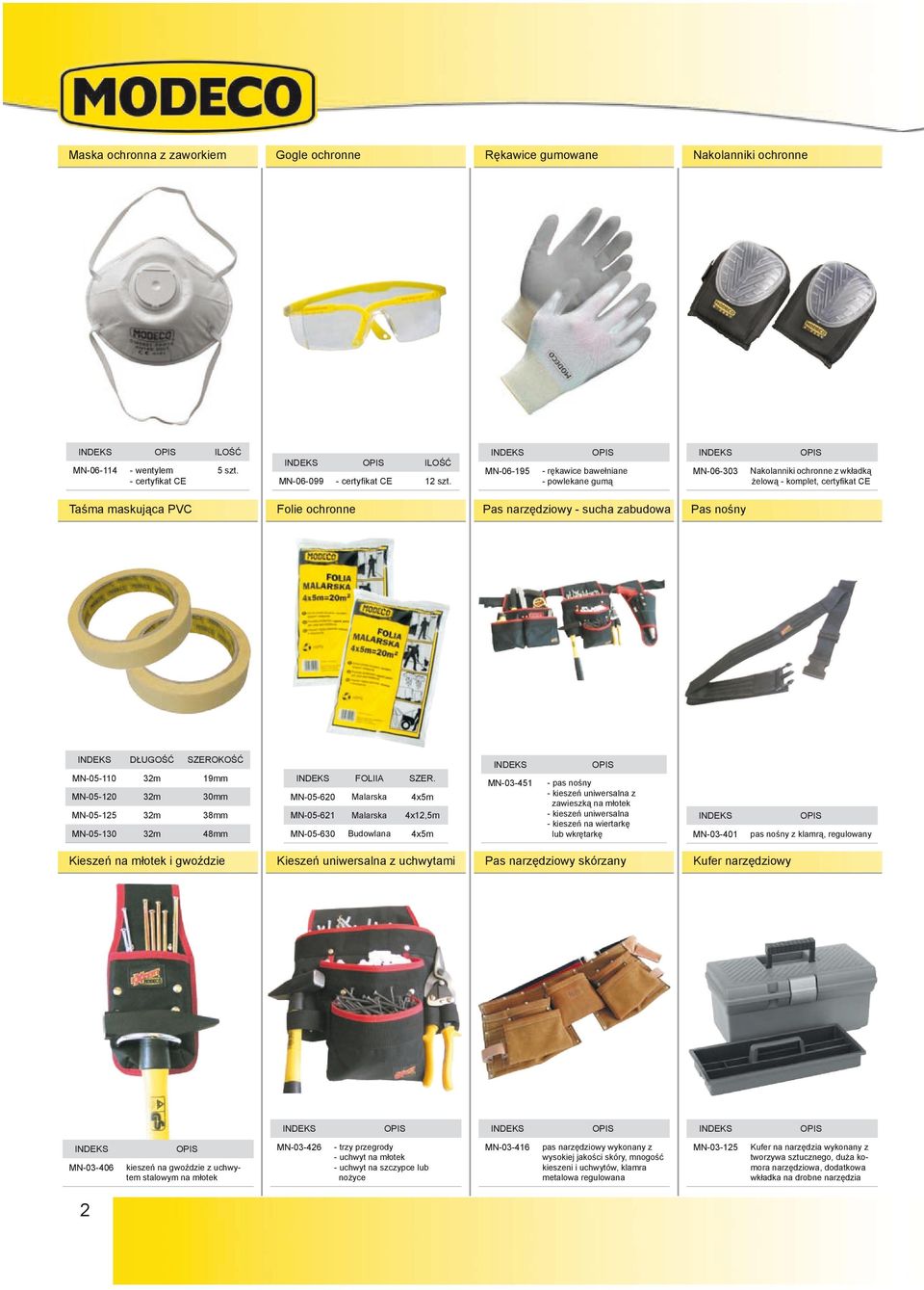 MN-05-120 32m 30mm MN-05-620 Malarska 4x5m MN-05-125 32m 38mm MN-05-621 Malarska 4x12,5m MN-05-130 32m 48mm MN-05-630 Budowlana 4x5m Kieszeń uniwersalna z uchwytami MN-03-406 2 kieszeń na gwoździe z