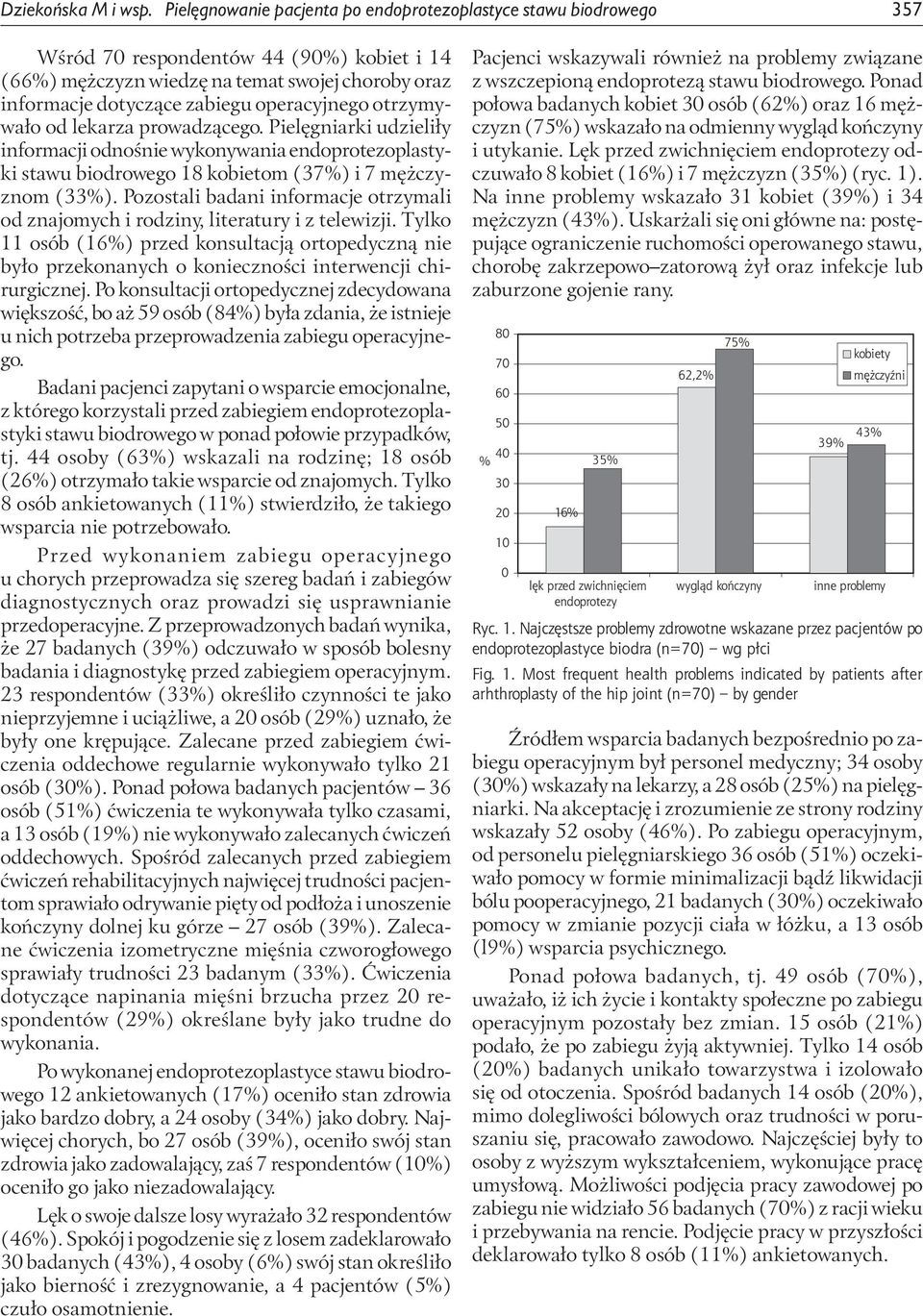 operacyjnego otrzymywało od lekarza prowadzącego. Pielęgniarki udzieliły informacji odnośnie wykonywania endoprotezoplastyki stawu biodrowego 18 kobietom (37%) i 7 mężczyznom (33%).