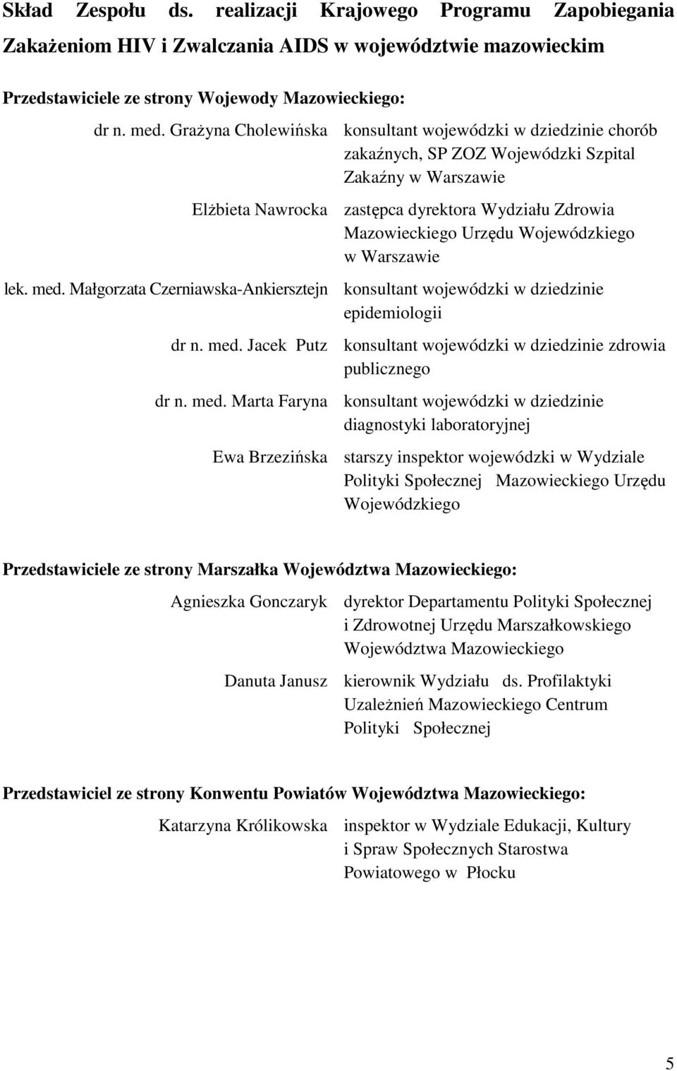 Wojewódzkiego w Warszawie lek. med. Małgorzata Czerniawska-Ankiersztejn konsultant wojewódzki w dziedzinie epidemiologii dr n. med. Jacek Putz konsultant wojewódzki w dziedzinie zdrowia publicznego dr n.