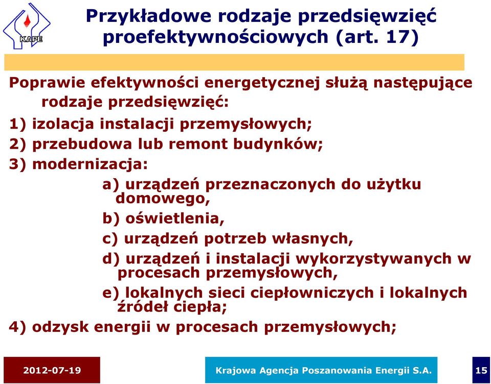 przebudowa lub remont budynków; 3) modernizacja: a) urządzeń przeznaczonych do użytku domowego, b) oświetlenia, c) urządzeń