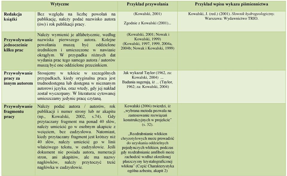 pierwszego autora Kolejne powołania muszą być oddzielone średnikiem i umieszczone w nawiasie okrągłym W przypadku różnych dat wydania prac tego samego autora / autorów muszą być one oddzielone