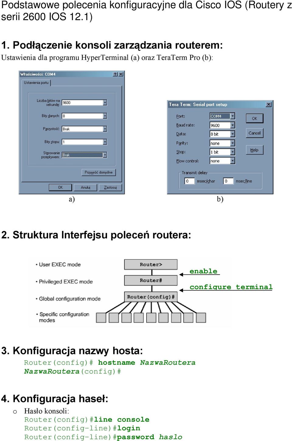 Struktura Interfejsu poleceń routera: enable configure terminal 3.