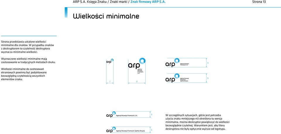 Wielkości minimalne do zastosowań ekranowych powinny być podyktowane bezwzględną czytelnością wszystkich elementów znaku.