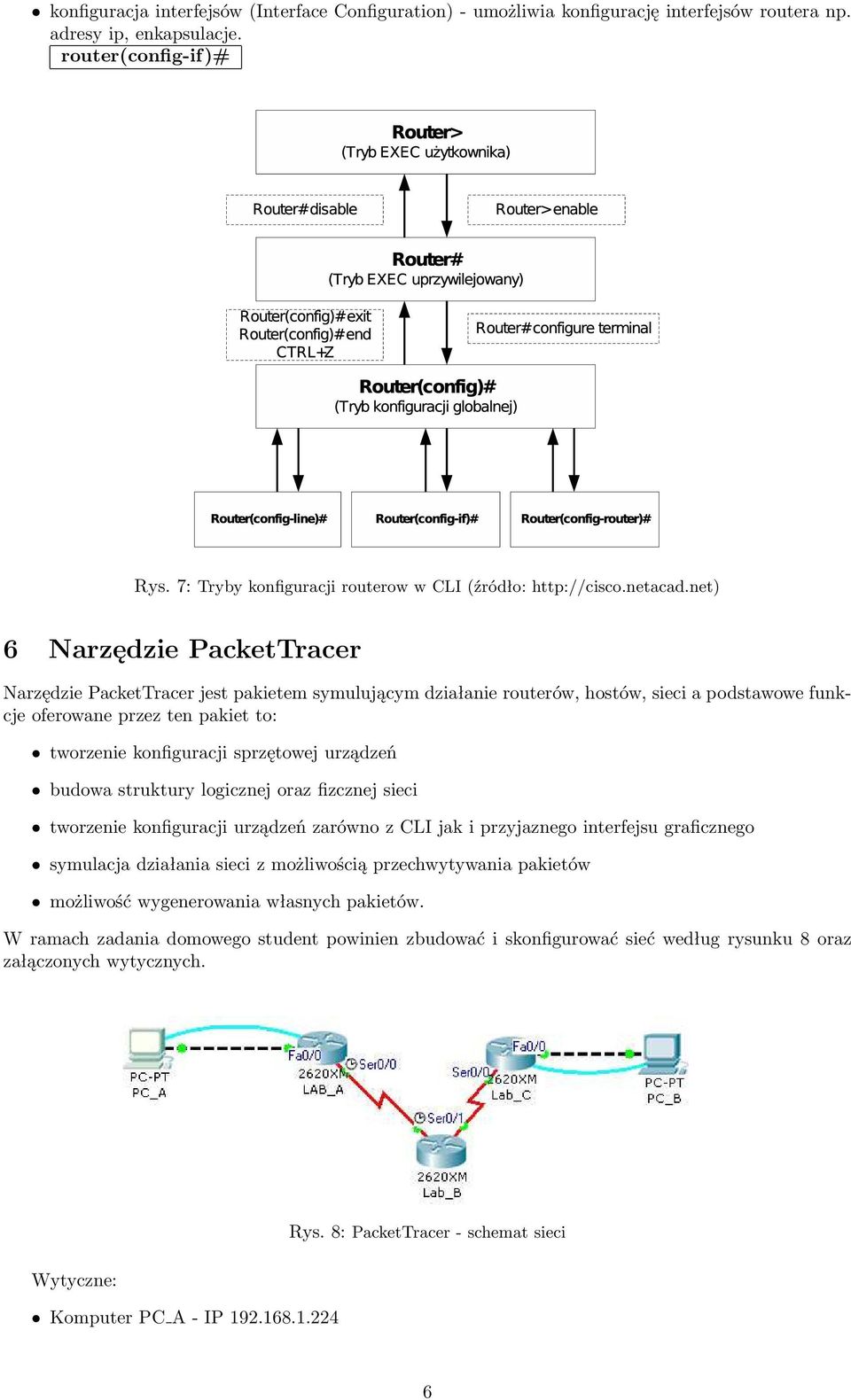 net) 6 Narzędzie PacketTracer Narzędzie PacketTracer jest pakietem symulującym działanie routerów, hostów, sieci a podstawowe funkcje oferowane przez ten pakiet to: tworzenie konfiguracji sprzętowej