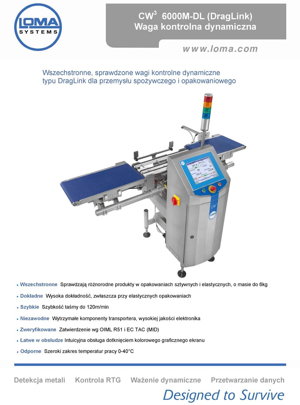 sztywnych i elastycznych, o masie do 6kg Dokładne Wysoka dokładność, zwłaszcza przy elastycznych opakowaniach Szybkie Szybkość taśmy do 120m/min Niezawodne Wytrzymałe