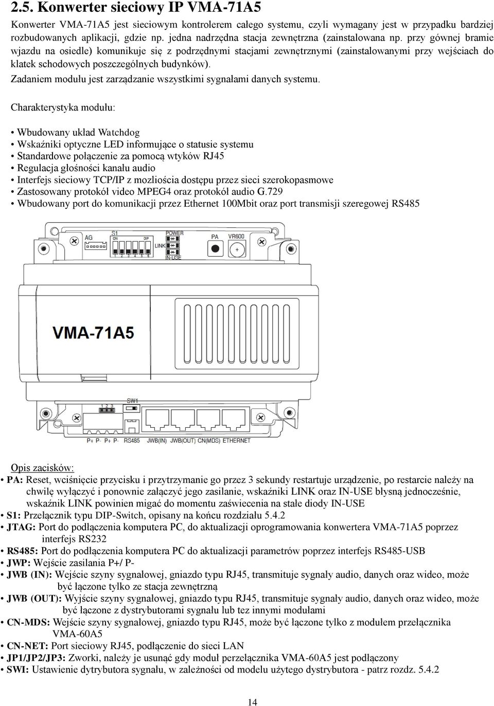 przy gównej bramie wjazdu na osiedle) komunikuje się z podrzędnymi stacjami zewnętrznymi (zainstalowanymi przy wejściach do klatek schodowych poszczególnych budynków).